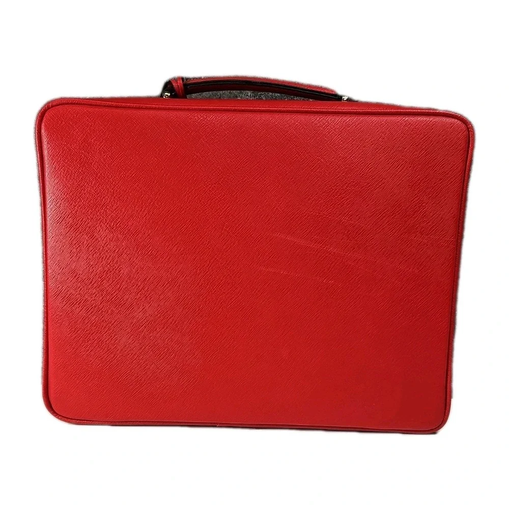 Estee Lauder Train Case Cosmetic Tote, Embossed Card Suit, Vegan Leather, Red